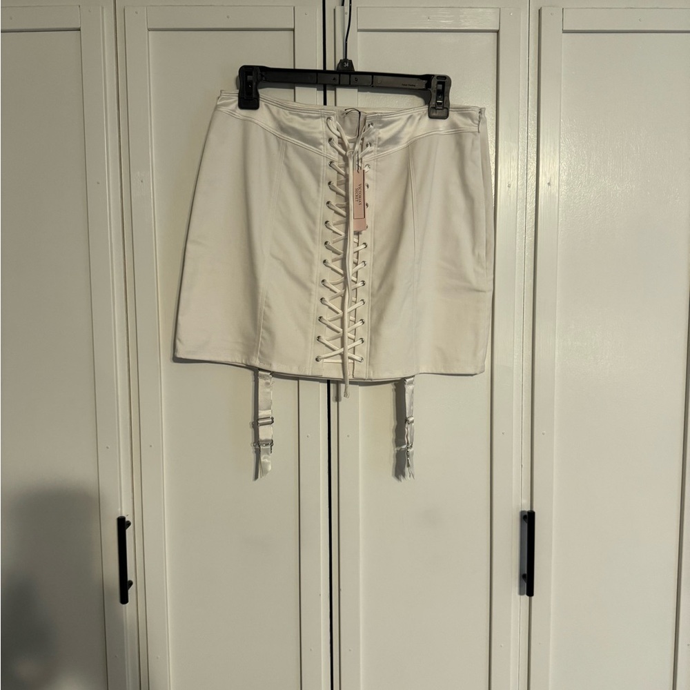 Victoria's Secret White Lace-Up Mini Skirt with Garter Straps